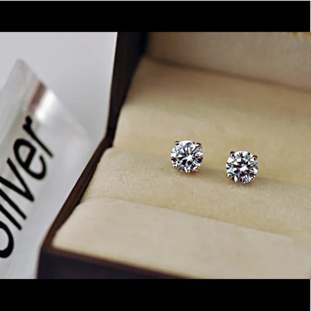 1 Pair Gold Silver CZ Round Diamond cut Studs Earrings